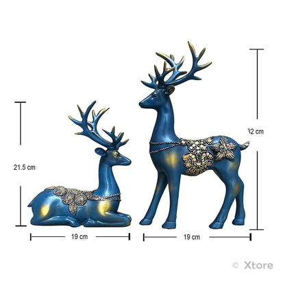 Xtore Creative Resin Golden Reindeer Sculptures | Beautiful Home Decor | Lifts up Energy of Your Room - (Pack of 2, Blue)